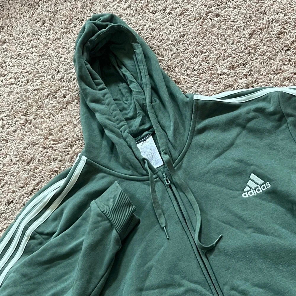 Adidas Mens Essentials 3-Stripes Full Zip Hoodie Green White 3XL